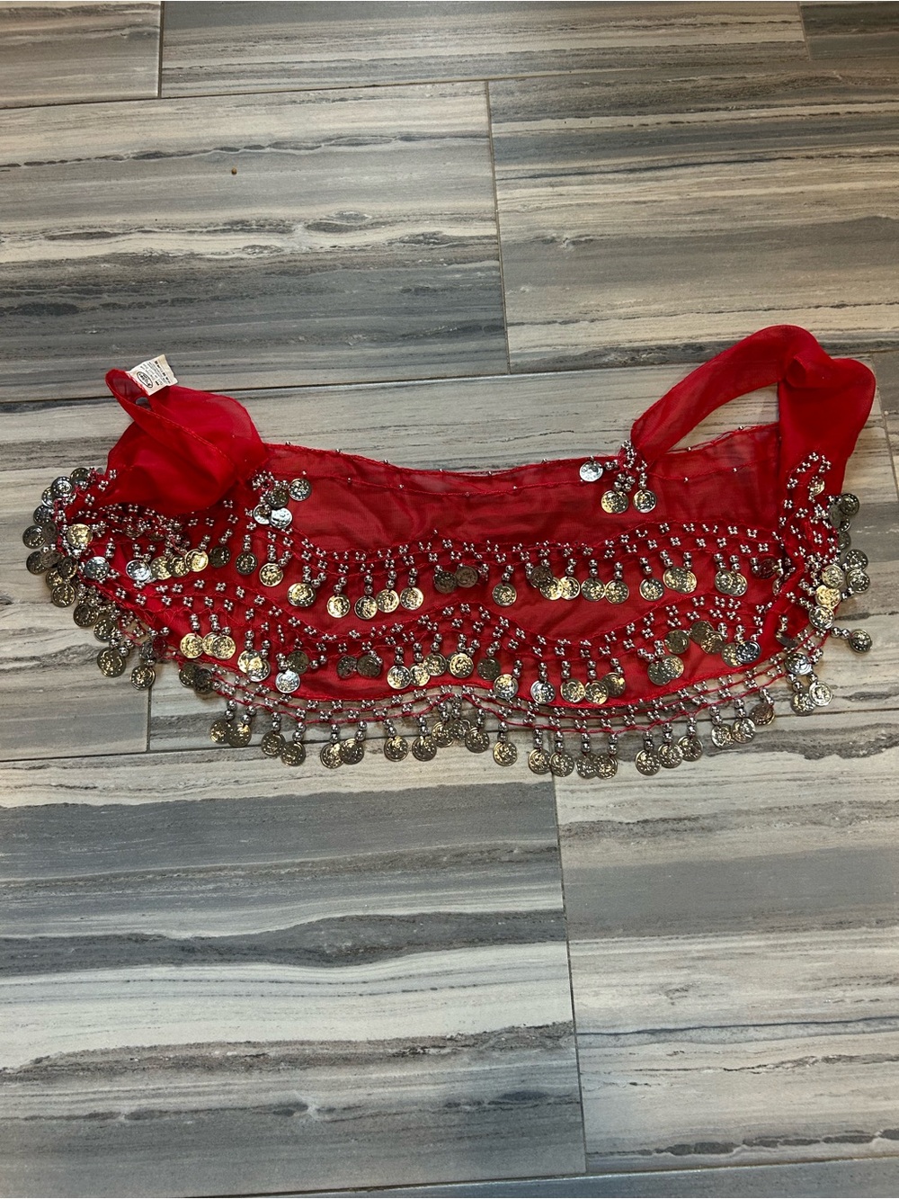 Red Coin Fringe Belly Dance Hip Scarf - Unbranded